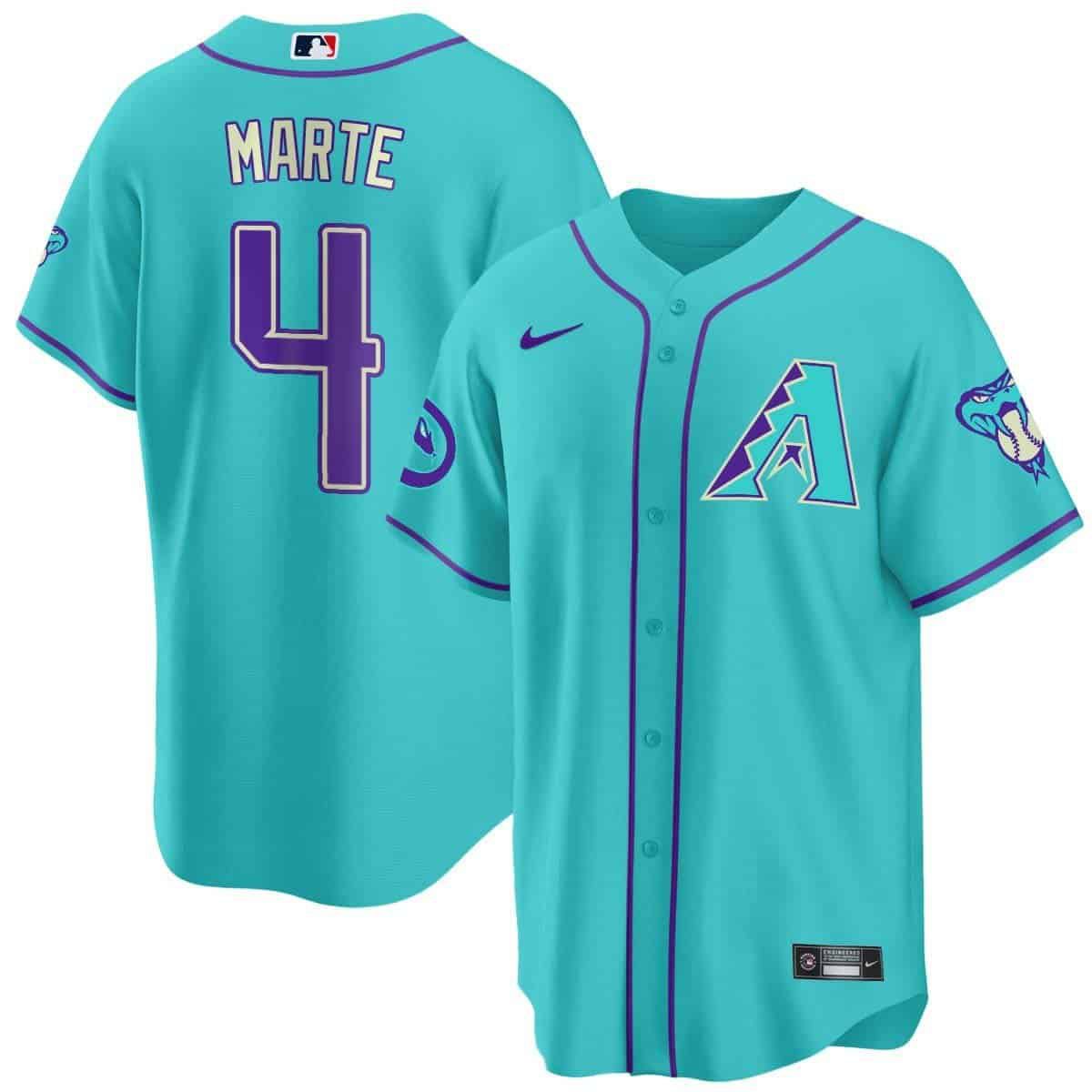 Men Arizona Diamondback #4 Marte Light Blue Nike 2024 Teal Purple MLB Jersey style 2->arizona diamondback->MLB Jersey